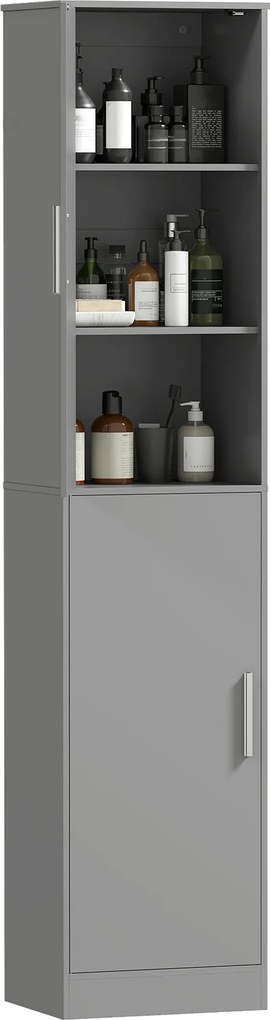 Armário de casa de banho 40 x 35 x 180 cm tipo coluna com 2 portas e 4 prateleiras ajustáveis, cinzento