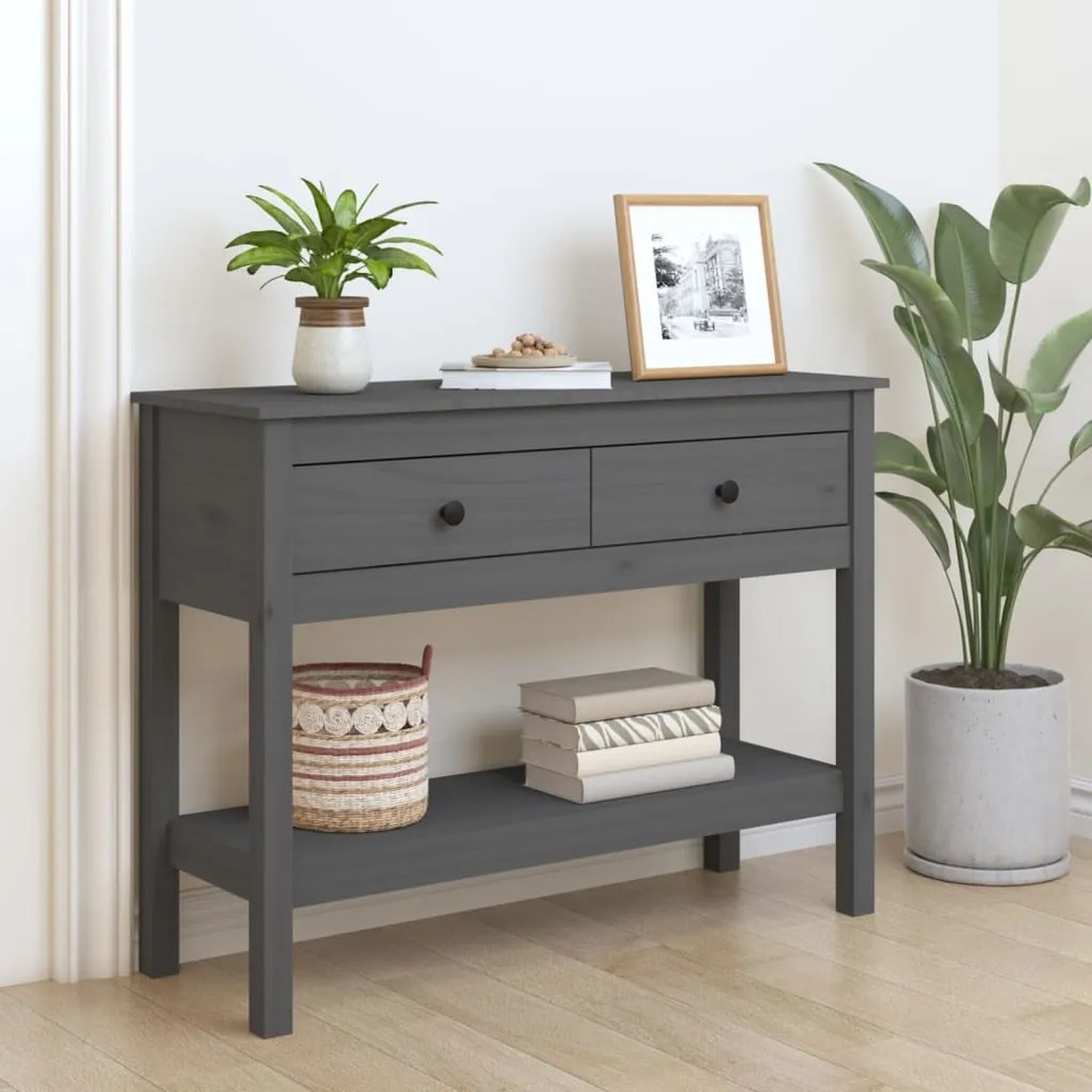 vidaXL Mesa consola 100x35x75 cm madeira de pinho maciça cinzento