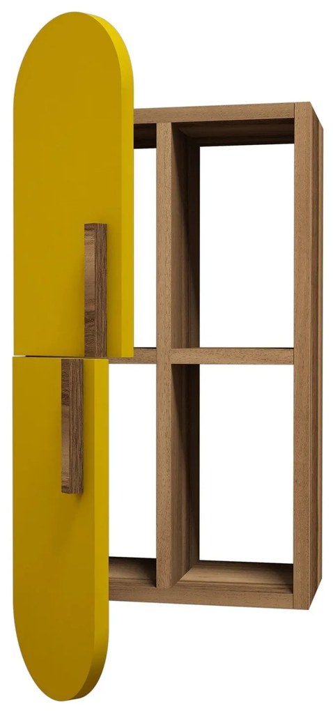 Prateleira de Parede Rose – Nogueira e Amarelo – 35x60x22 cm