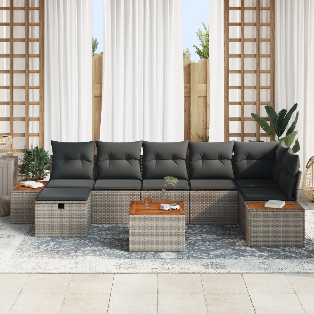 Conjunto de Sofá de Jardim de 8 Peças com Almofadas Cinza Rattan Sinté