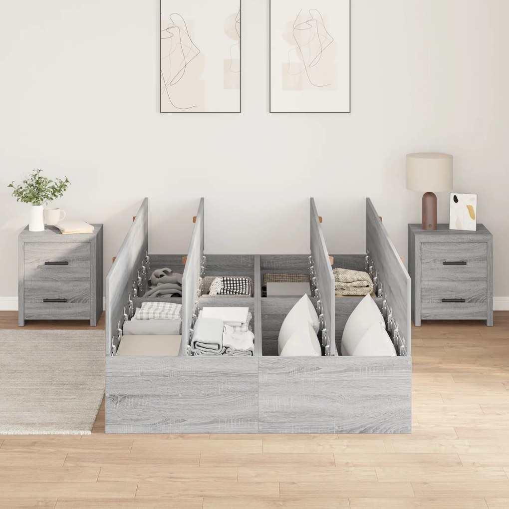 Cama de Armazenamento vidaXL Cinza Sonoma 120x190 cm