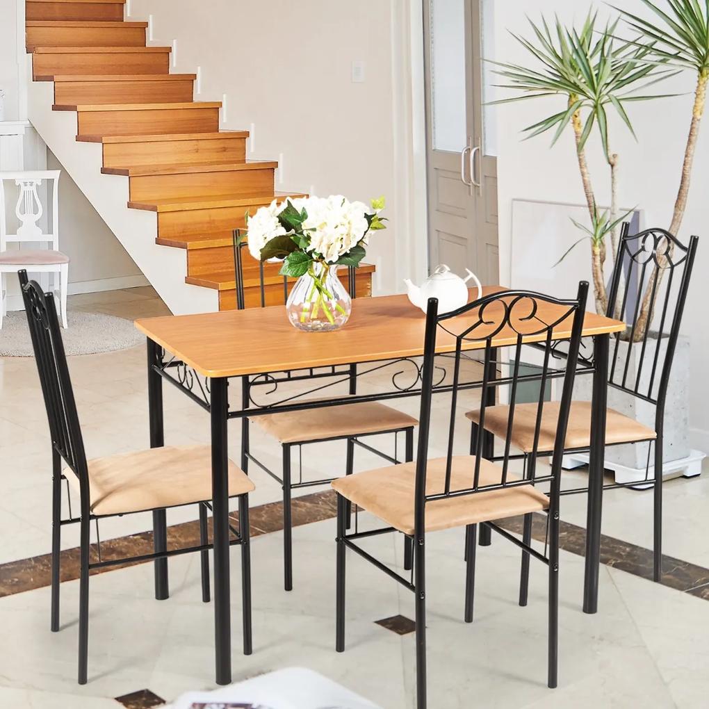 Conjunto de mesa de cozinha com 4 armações de estrutura metálica para restaurante doméstico natural e preto