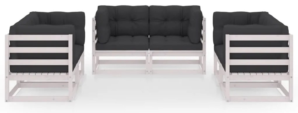 6 pcs conjunto lounge de jardim com almofadões pinho maciço