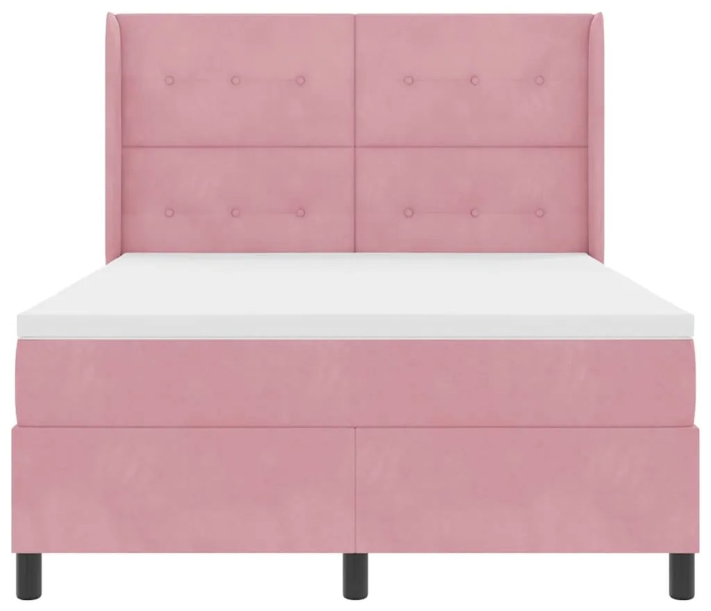 Cama Box Spring com Colchão Rosa 140x190 cm Veludo