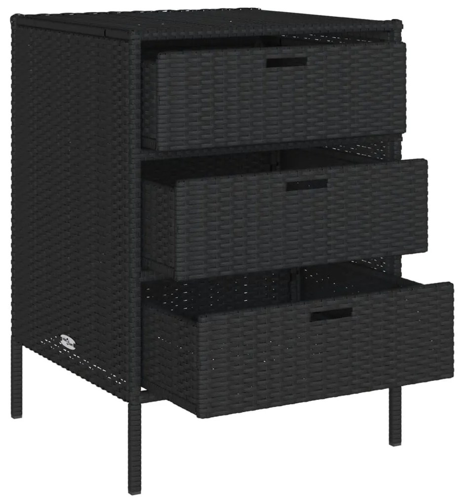 Armário de arrumação para jardim 55x59x80 cm vime PE preto