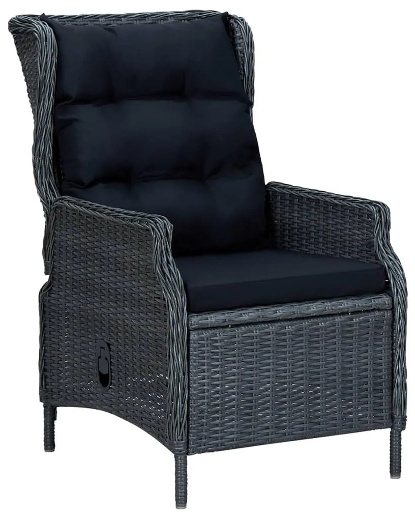 vidaXL Cadeira jardim reclinável c/ almofadões vime PE cinzento-escuro