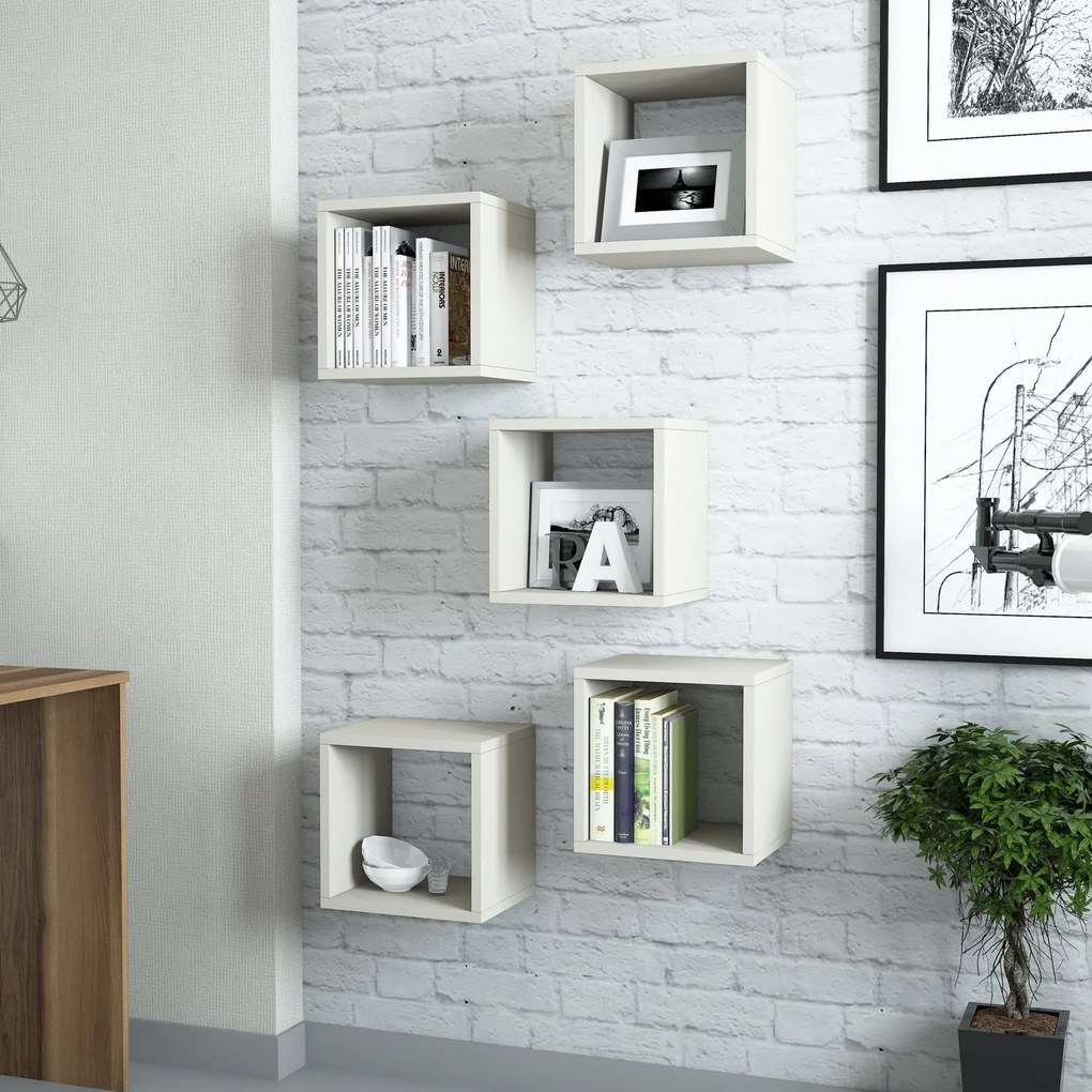 Prateleira de Parede Box – Creme – 30x24x30 cm (5 Peças)