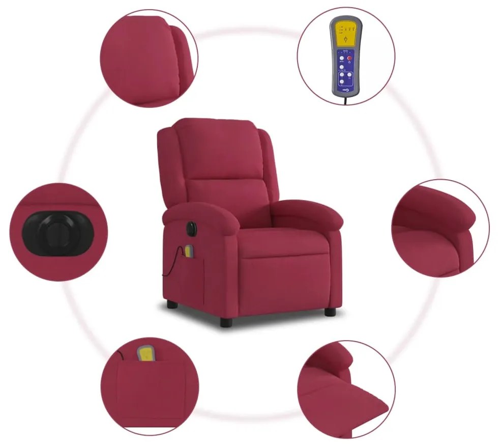 Poltrona de massagens reclinável elétrica veludo vermelho tinto
