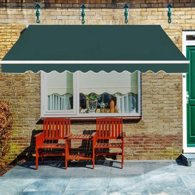 Toldo retrátil 3,6 x 3 m em alumínio com manivela e poliéster impermeável para exterior Verde