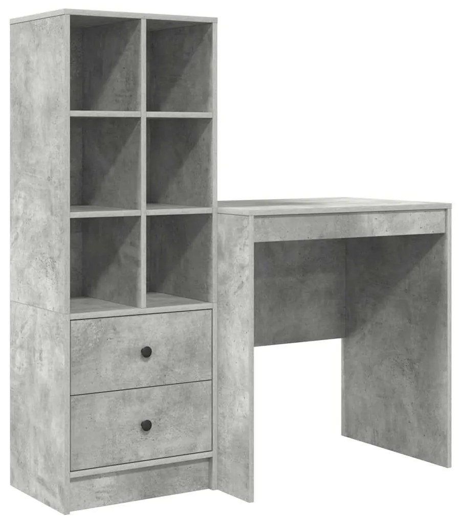 Mesa com Armazenamento Cinza Concreto Madeira Derivada