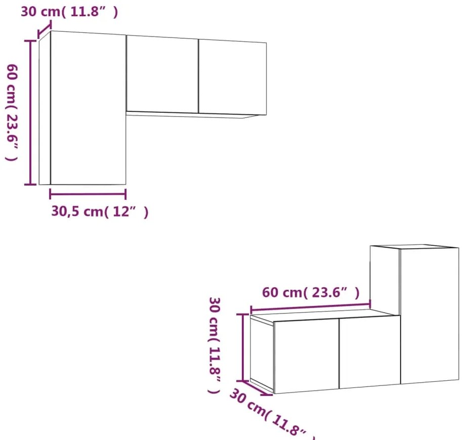 Conjunto móveis de TV 4 pcs madeira processada carvalho fumado