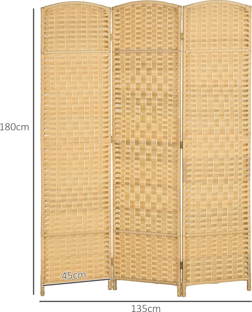 Biombo interior de madeira com 3 painéis 135 x 180 cm, divisória dobrável para sala de estar e quarto, madeira natural