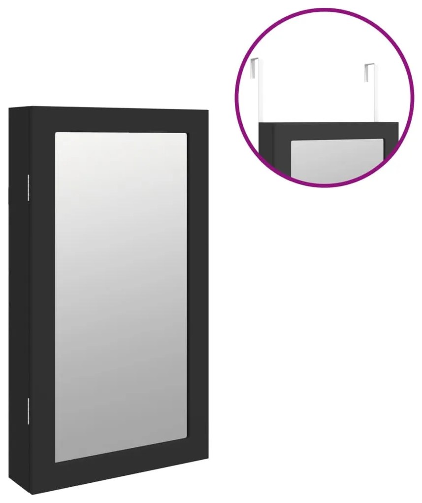 Móvel para joias de parede espelhado com luzes LED preto