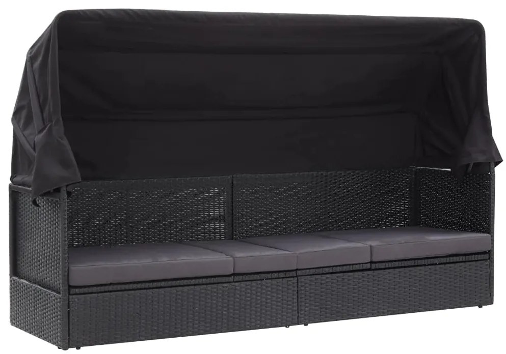 Sofá-cama de exterior com toldo vime PE preto