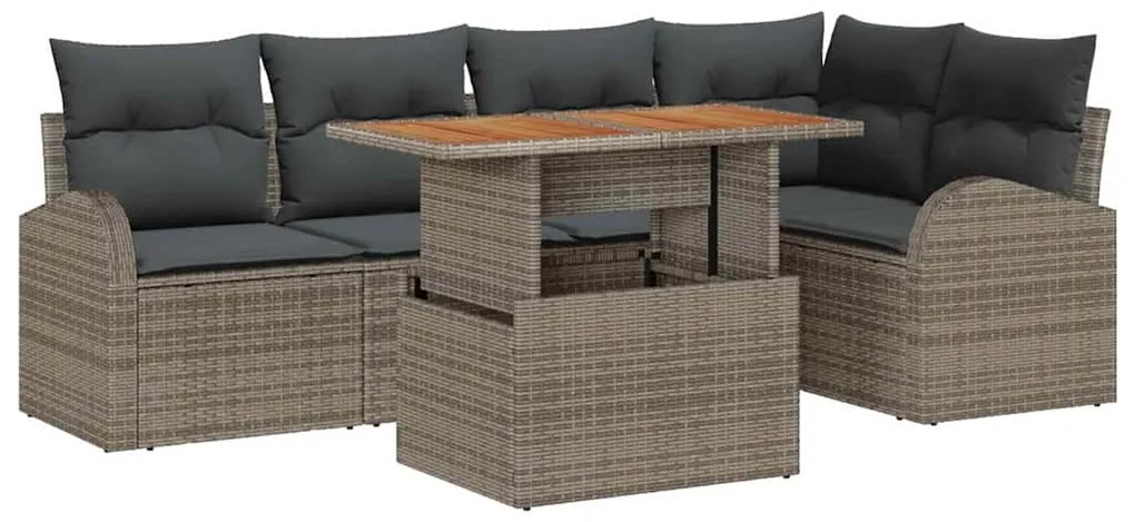 Conjunto de Jantar de Jardim com 6 Peças e Almofadas Cinza em Rattan S