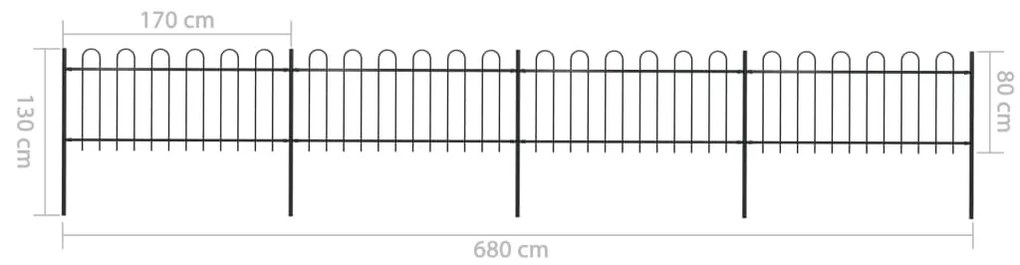 Cerca jardim com topo em aros 6,8x0,8 m aço preto