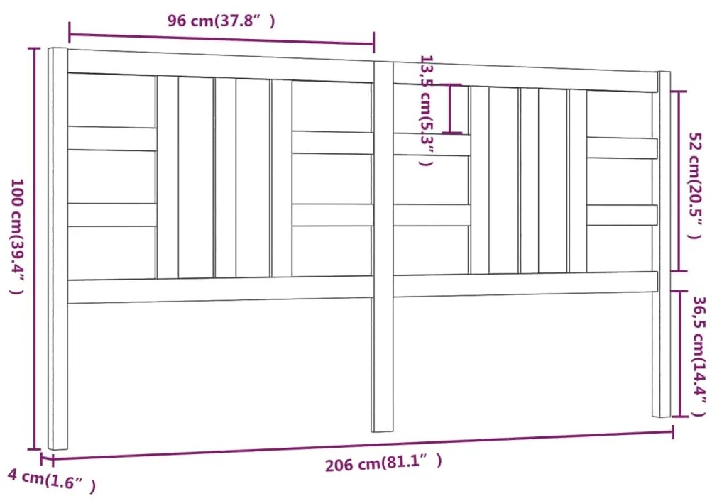 Cabeceira de cama 206x4x100 cm pinho maciço castanho mel