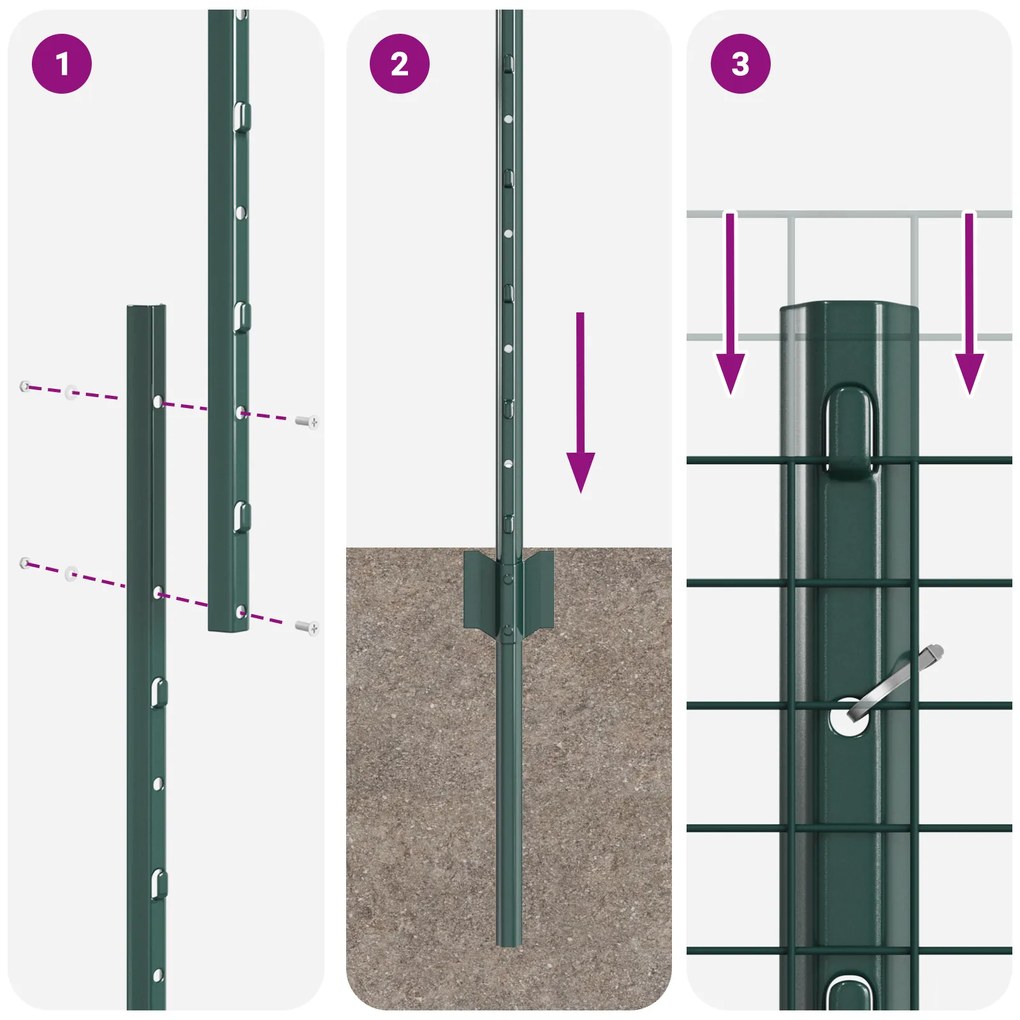 Cerca de Fio Soldado com 5 Postes U Verde 1.2x10 m Aço