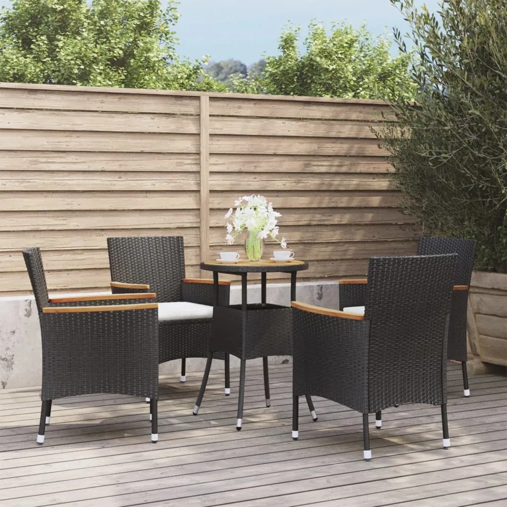 vidaXL 5 pcs conjunto bistrô de jardim c/ almofadões vime PE preto