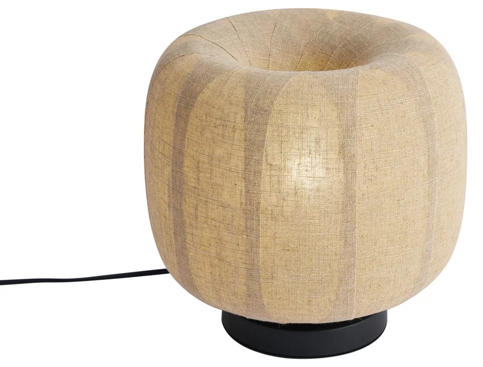 Candeeiro de Mesa Japandi Preto com Abajur de Linho Bege 28cm - Nami Japandi