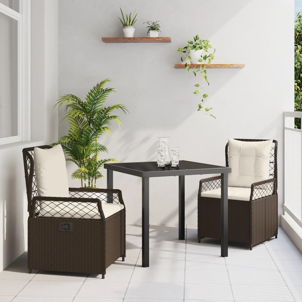 vidaXL Conjunto de Jantar de Jardim 3 Peças Castanho Vime PE