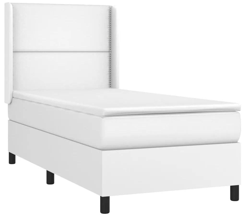 Cama box spring c/ colchão/LED 90x200cm couro artificial branco