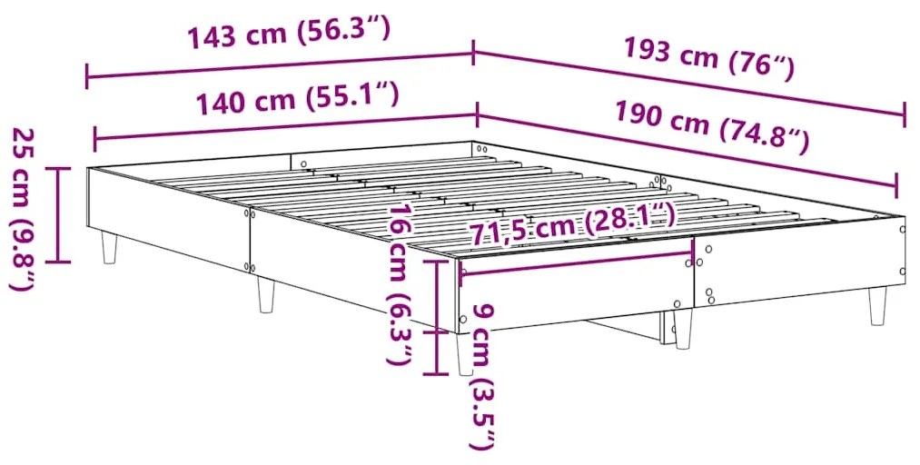Estrutura de cama sem colchão 140x190 cm carvalho sonoma