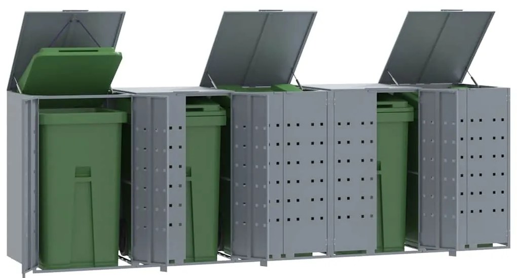 vidaXL Abrigo para 5 caixotes do lixo 345x79x117 cm aço cinzento