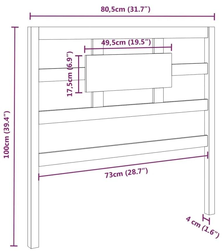 Cabeceira de cama 80,5x4x100 cm madeira de pinho maciça