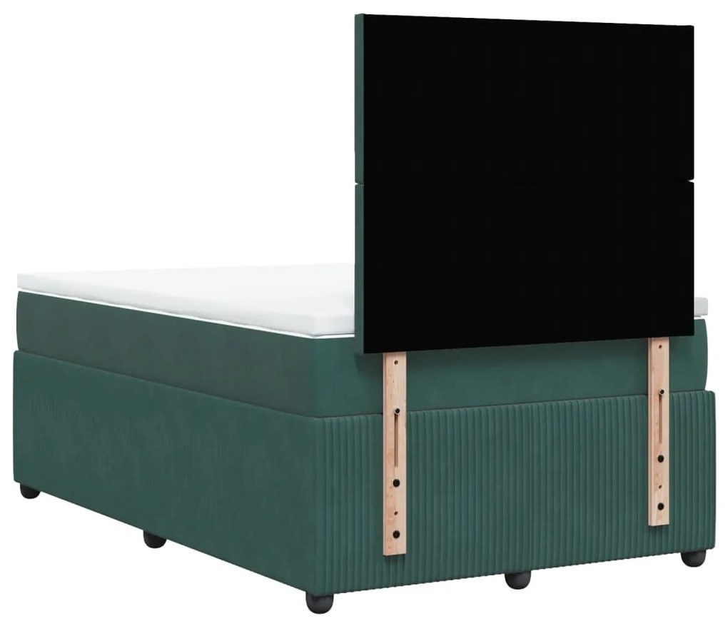 Cama boxspring com colchão 120x190 cm veludo verde-escuro