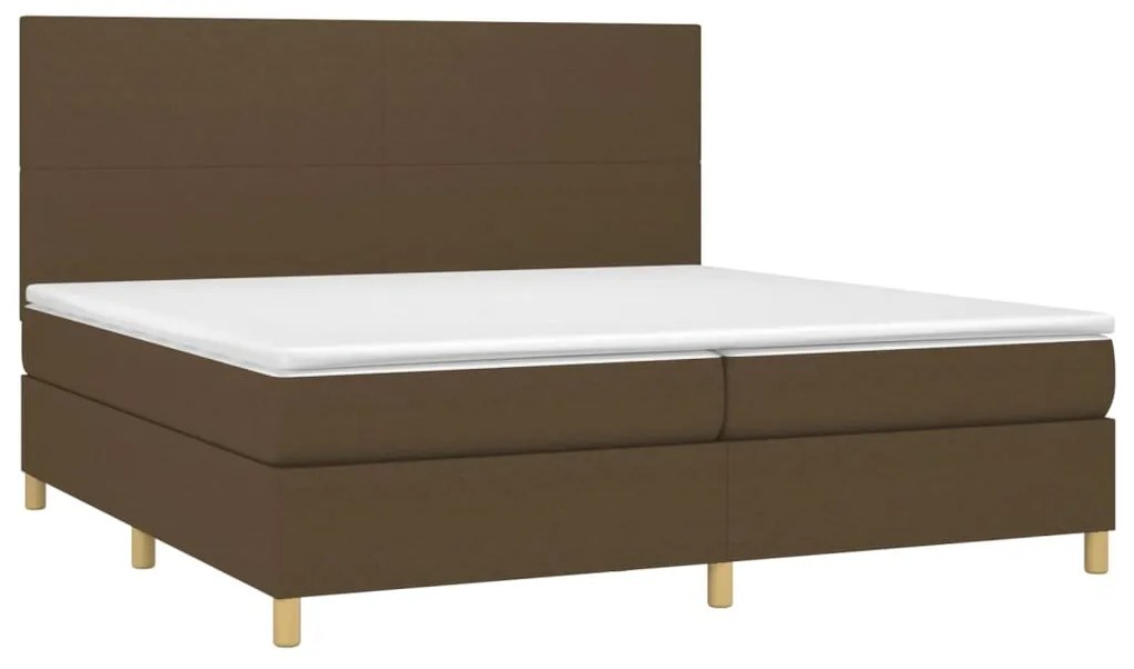 Cama box spring c/ colchão/LED 200x200cm tecido castanho-escuro