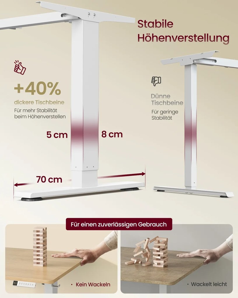 Secretária eletrica 160 x 80 x (72-120) cm com altura ajustável, porta USB e função de memória, cor carvalho dourado