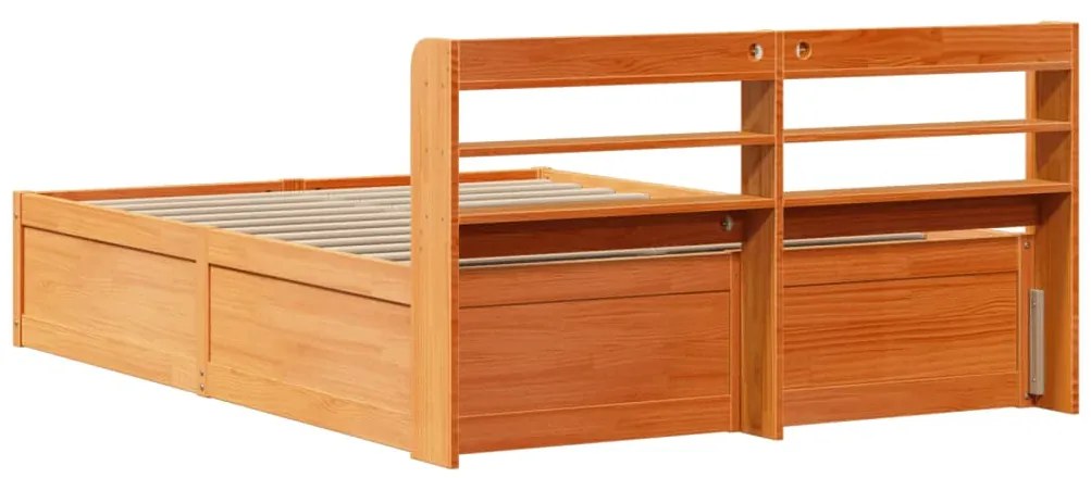 Estrutura cama c/ cabeceira 140x190cm pinho maciço castanho-mel