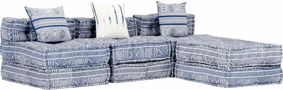 Sofá-cama modular de 3 lugares tecido azul índigo