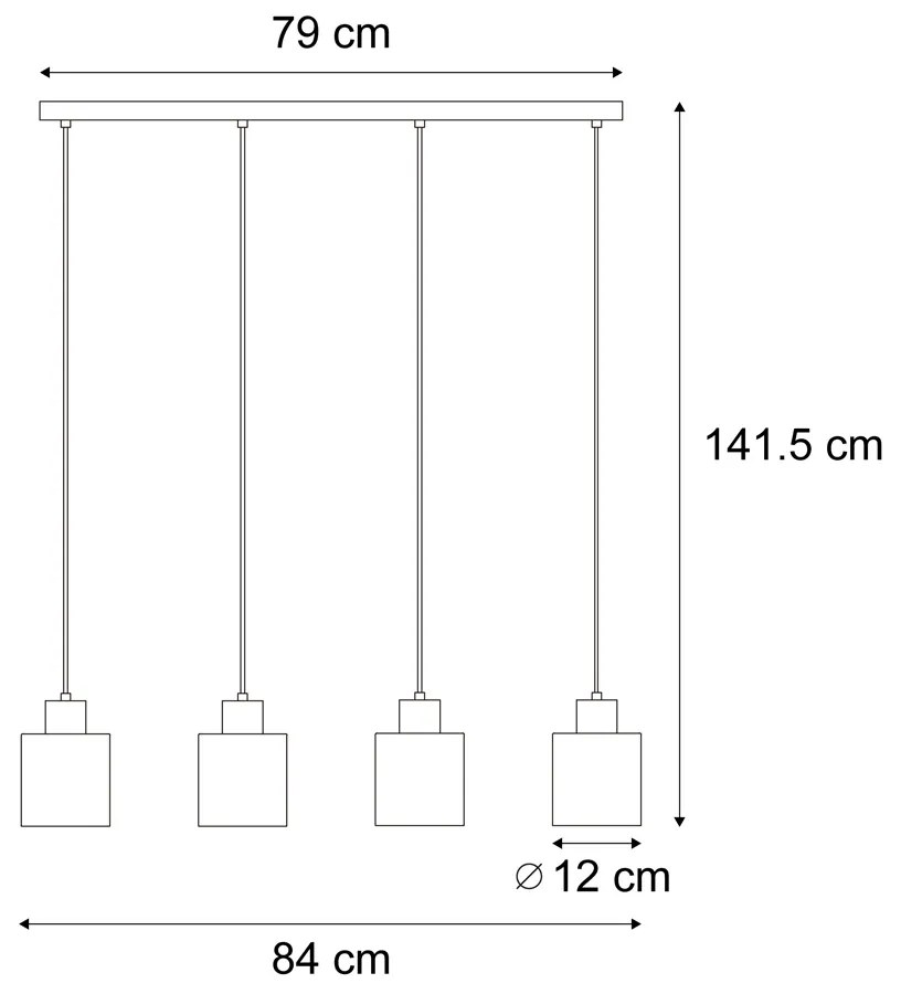 Candeeiro Pendente Moderno Preto com Vidro Fumê 4 Luzes - Dame Moderno