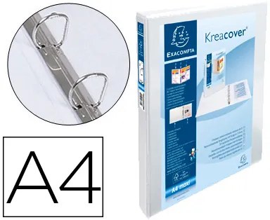 Pasta Exacompta Canguro 2 Argolas 16 mm Din A4+ Cartão Forrado Polipropileno Personalizavel 3 Bolsos Branca