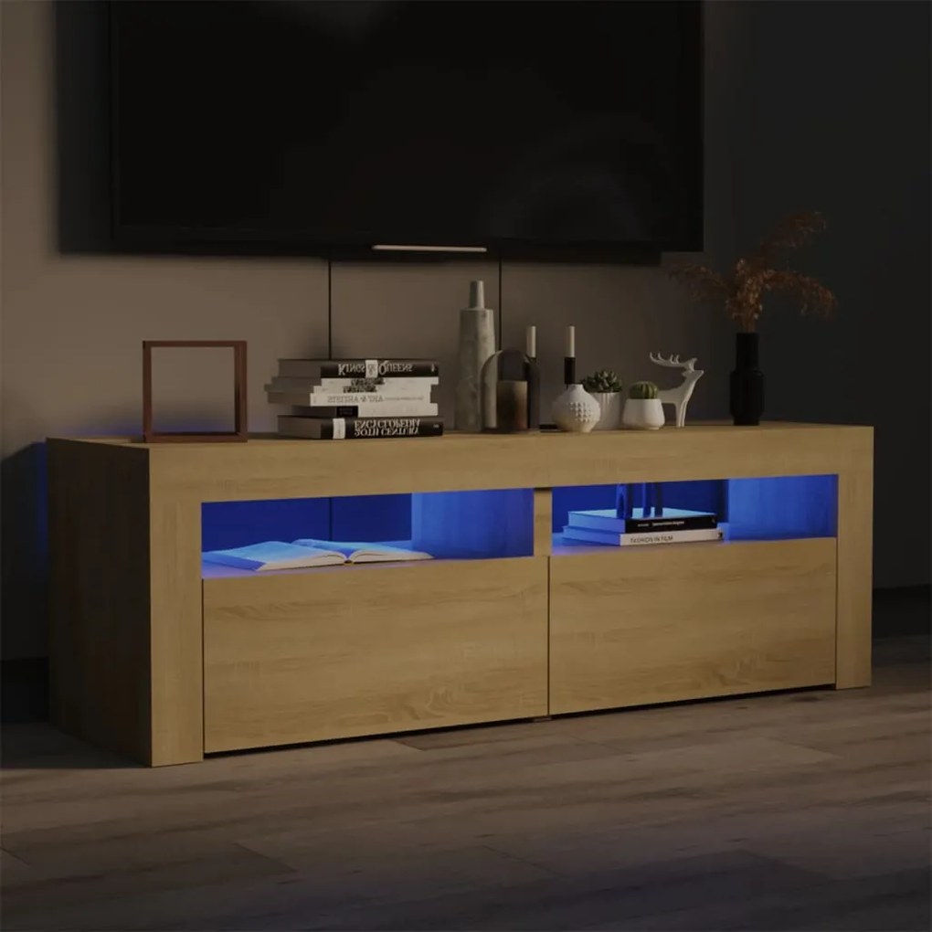 vidaXL Móvel de TV com luzes LED 120x35x40 cm carvalho sonoma
