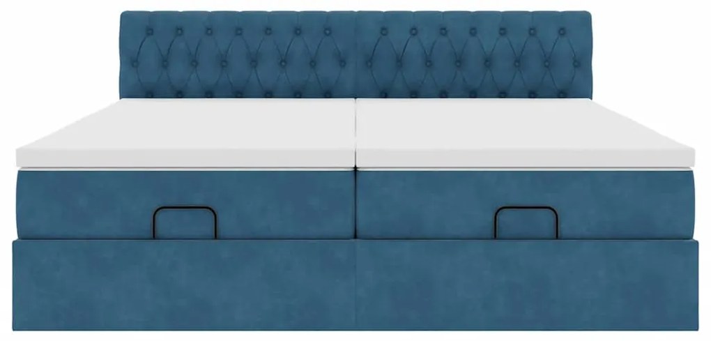 Estrutura cama otomana colchões 180x200 cm veludo azul escuro