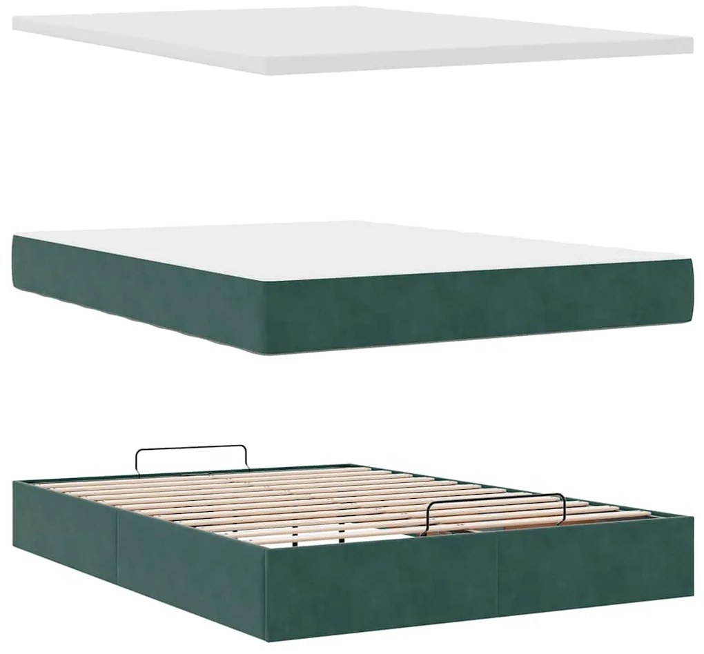 Estrutura de cama otomana com colchão 140x200 cm verde escuro