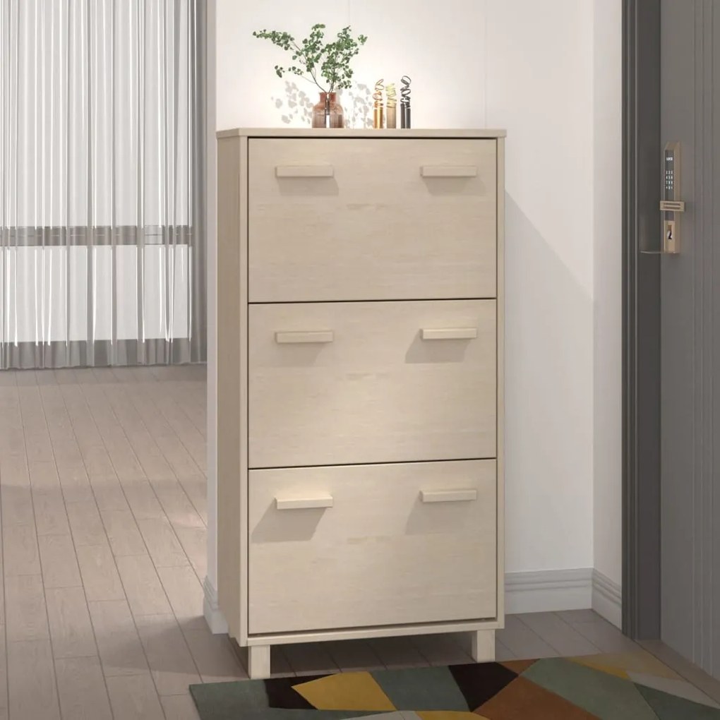 340512 vidaXL Sapateira HAMAR 59,5x35x117 cm pinho maciço castanho-mel