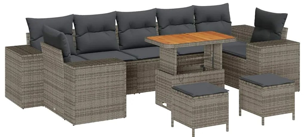 Conjunto de Sofá de Jardim vidaXL de 10 Peças com Almofadas em Cinza P