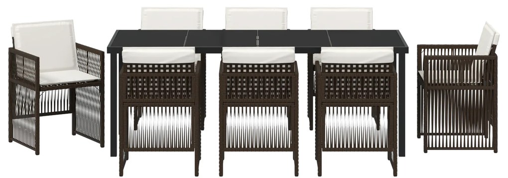 Conjunto de Jantar de 9 Peças vidaXL com Almofadas Castanho Vime Sinté