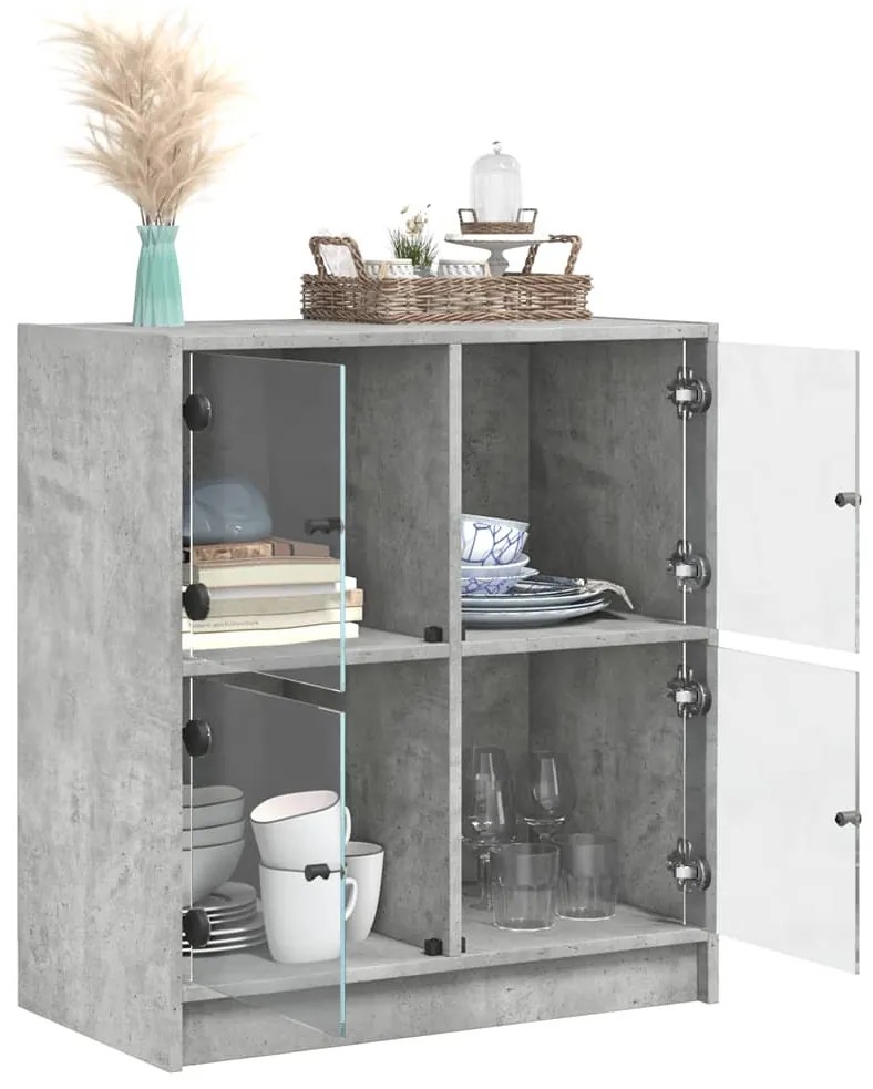 Armário de apoio c/ portas de vidro 68x37x75,5 cm cinza cimento