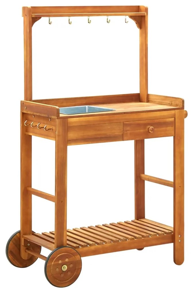 vidaXL Trólei de cozinha/jardim madeira acácia maciça 92x43,5x141,5 cm