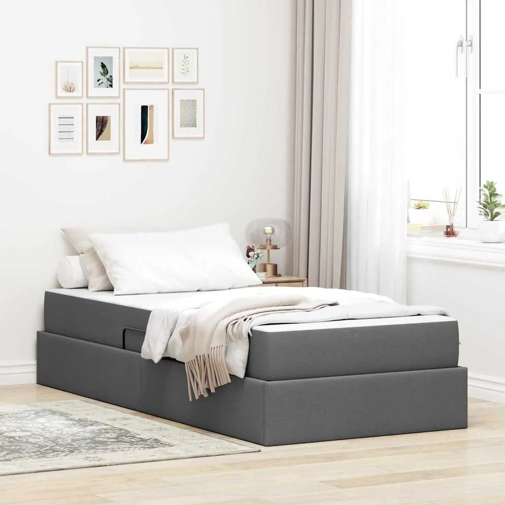 vidaXL Cama com arrumação e colchão Cinza Escuro 90 x 190 cm Poliéster