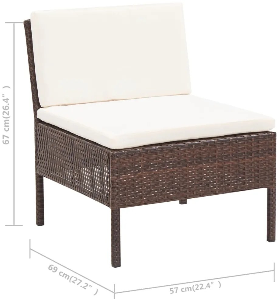 3 pcs conjunto lounge jardim c/ almofadões vime PE castanho