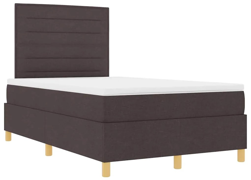 Cama Box com Colchão &amp; LED Castanho Escuro 120x190 cm Tecido