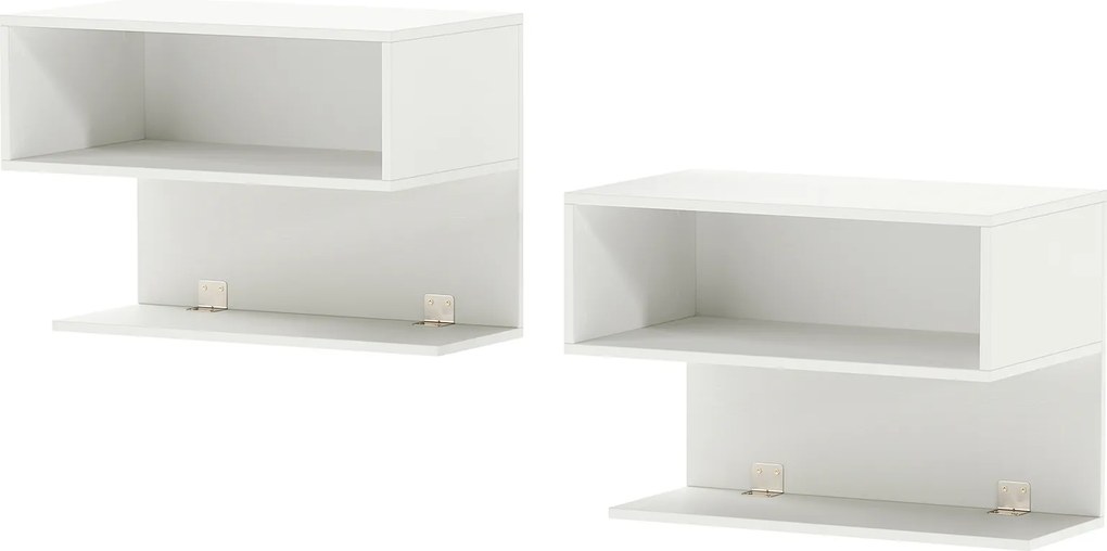 Conjunto de 2 Mesas de Cabeceira Flutuantes, 50 x 30 x 36,5 cm, 2 Compartimentos Abertos, Branco