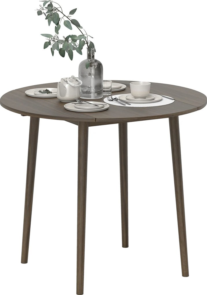 Mesa de jantar dobrável com 2 abas, mesa redonda extensível para 4 pessoas, pés em madeira Ø 89 x 73,5 cm, cinzenta
