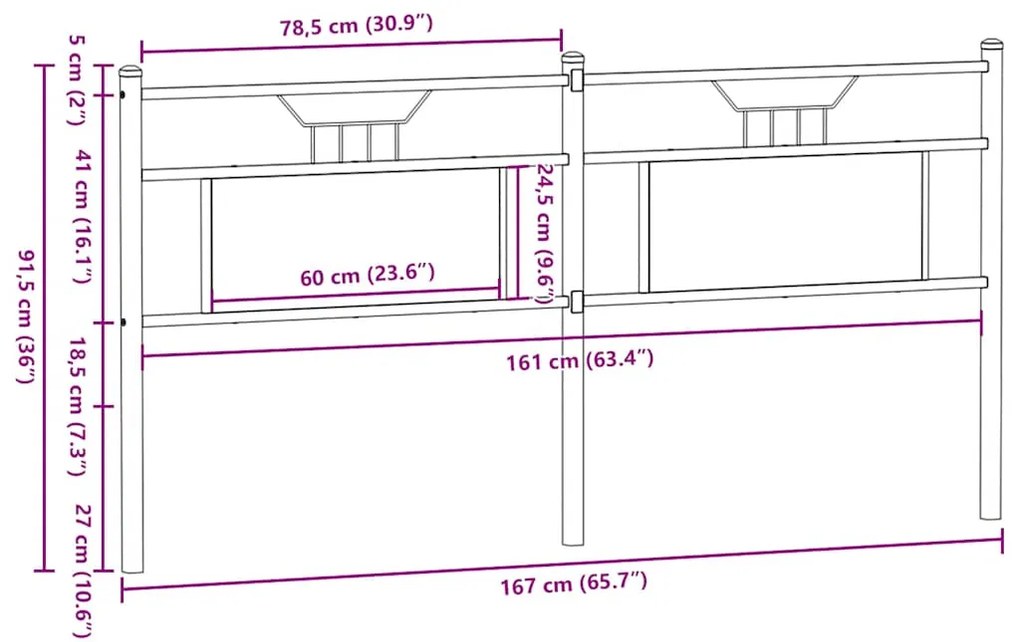 Cabeceira de cama 160cm derivados madeira/aço carvalho castanho